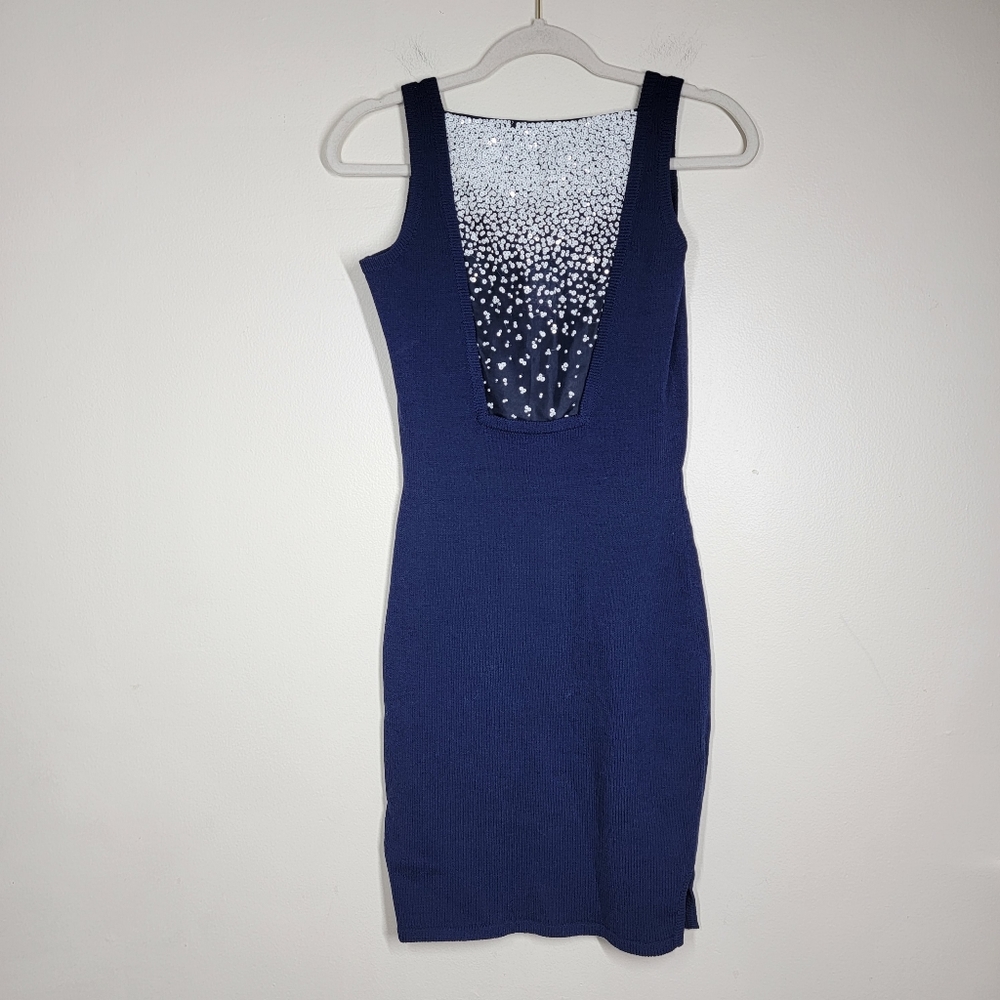 Zang Toi wool blend sequin embellished navy blue dress